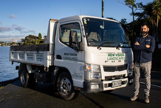 New Vision Landscapes boss Nigel Monk with his light-duty FUSO Canter 